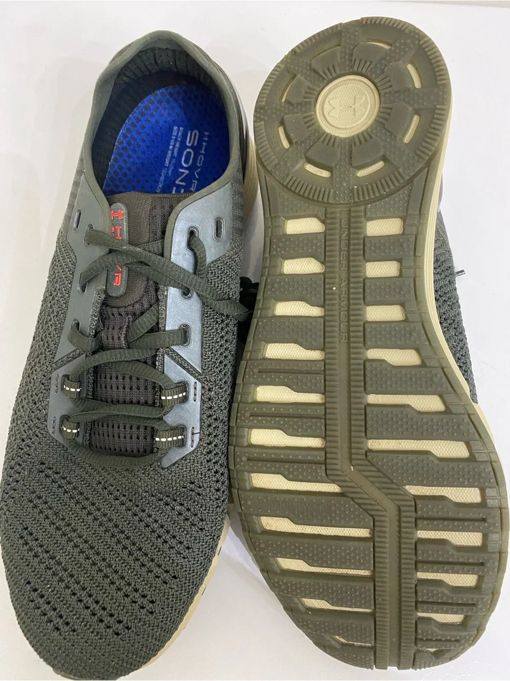Under Armour Olive Knit HOVR Sonic Sneaker with Coral Trim